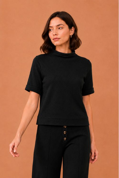 Blusa heritage gola alta PRETO